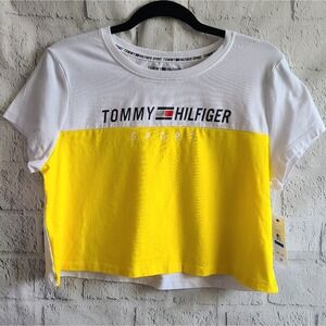 Tommy Hilfiger Sport Yellow Colorblock Cropped Logo Tee NWT Size XL